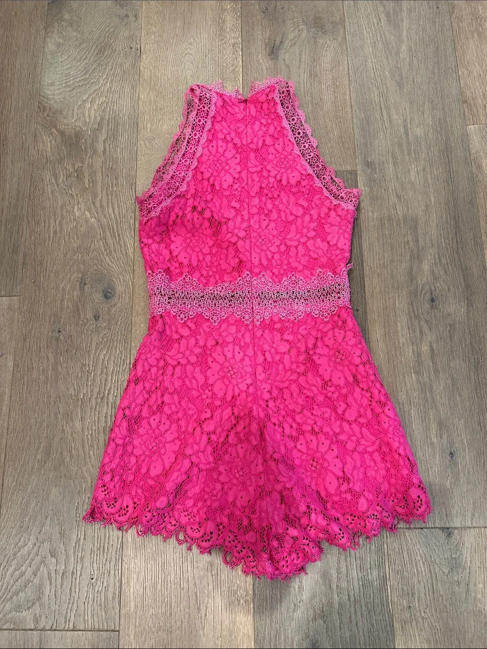 Sugarlips Hot Pink Lace Halter One-Piece Romper